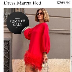 Marielle Stokkelaar Unique Red Holiday Party Dress, Feather Bottom Hem NWT OSFM